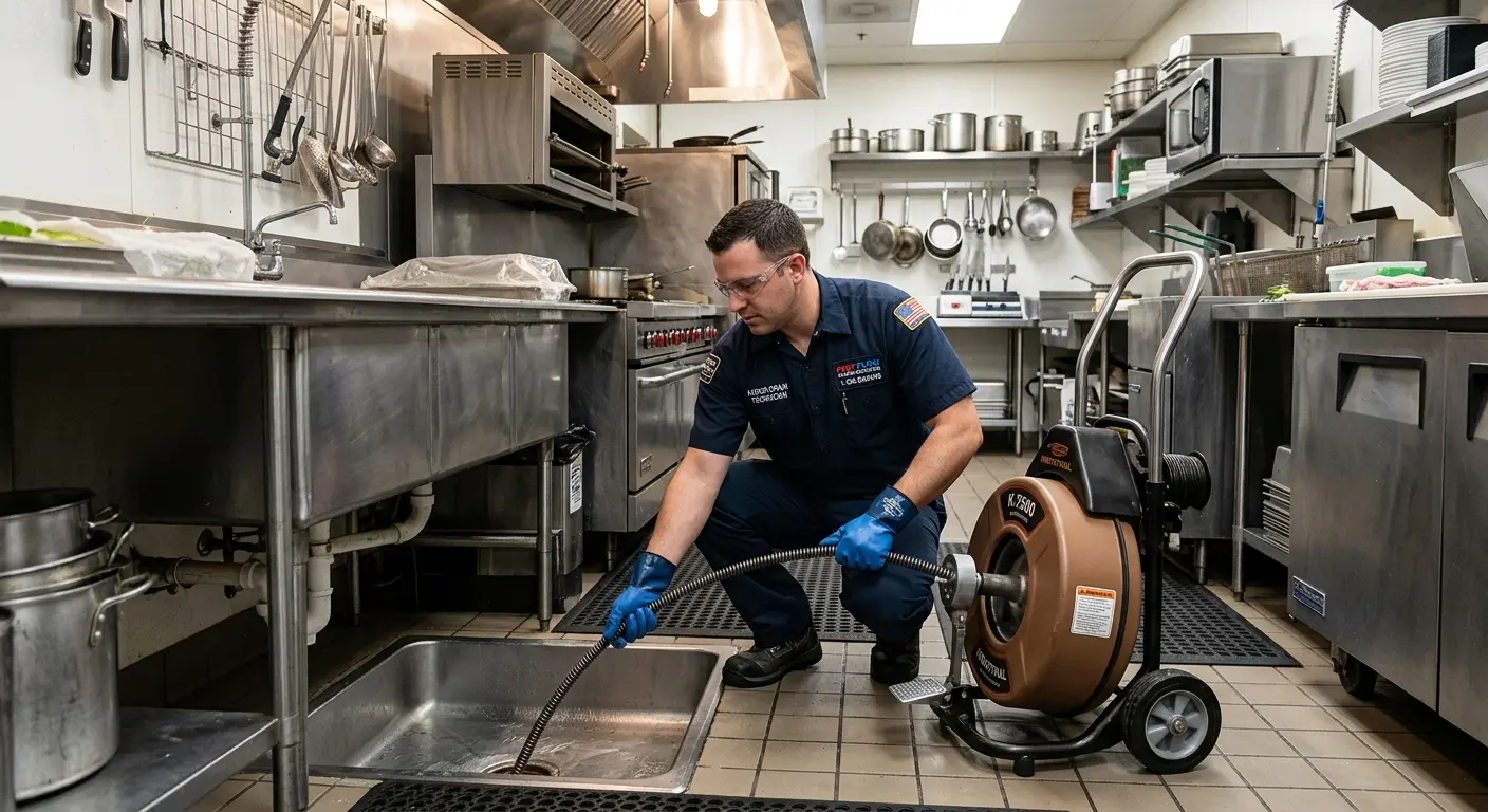 Commercial drain cleaning service in a restaurant kitchen in Clearwater