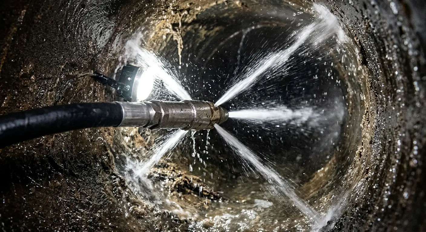 High-pressure hydro jetting nozzle cleaning sewer pipe for Storm Drain Cleaning in Clearwater